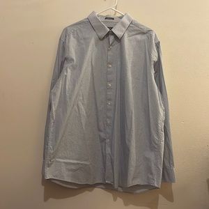 XXL Perry Ellis Portfolio Men’s Blue & White Hexagon Pattern Dress Shirt
